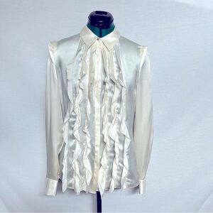 Magaschoni Cream Silk Ruffled Blouse with Elegant Sleeves